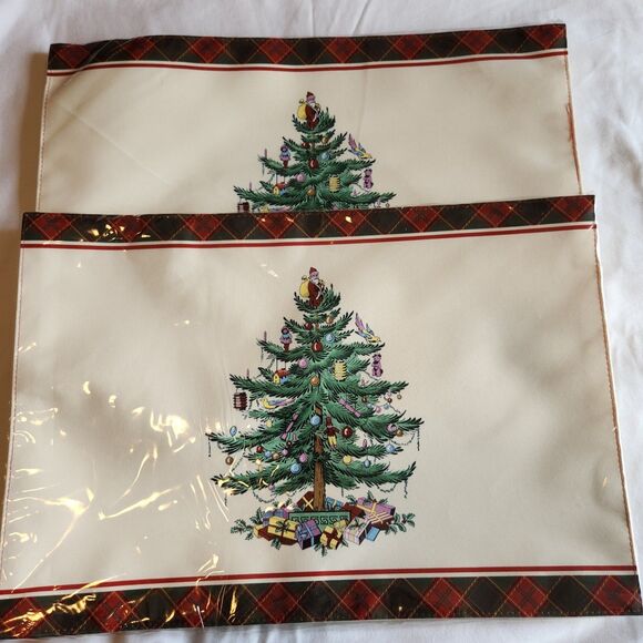 Spode Christmas Tree TARTAN Set of 8 Placemats Fabric 13x19 Holiday Placemats - Picture 1 of 4